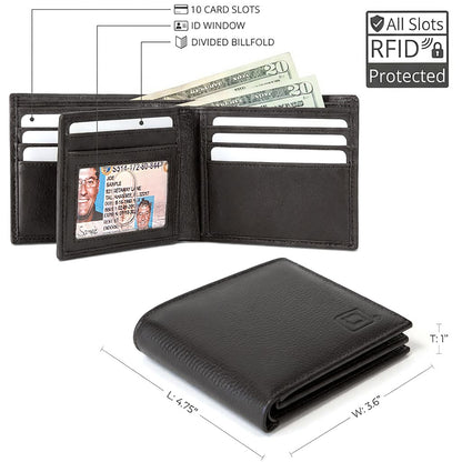 Mens RFID 10 Slot Bifold Wallet with ID Window
